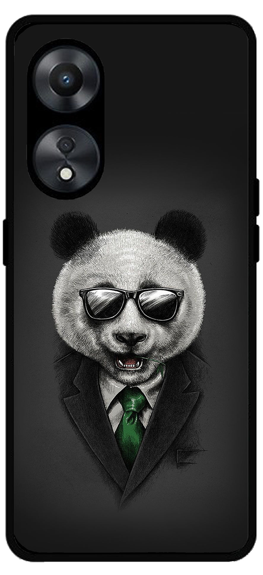 Cute Panda in Dress Unbreakable Metal Back Case Mobile Cover with 4 Side Protection and Soft TPU Sides for Oppo a78 5g