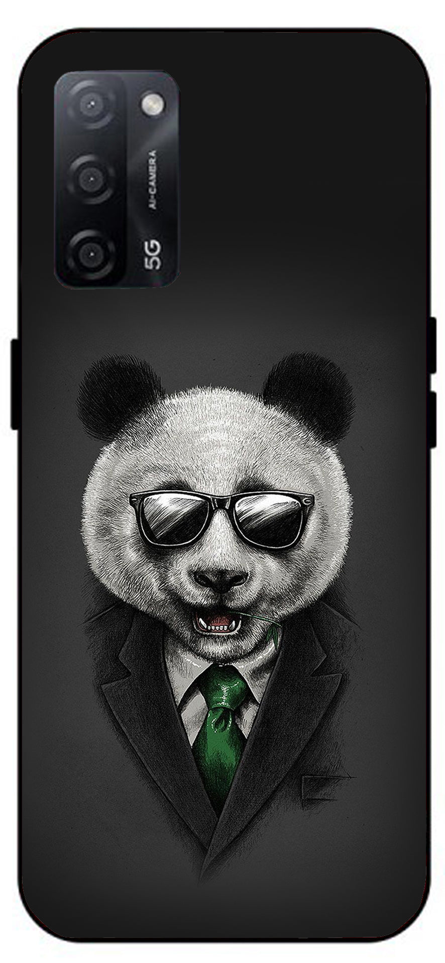 Cute Panda in Dress Unbreakable Metal Back Case Mobile Cover with 4 Side Protection and Soft TPU Sides for Oppo A53s 5G