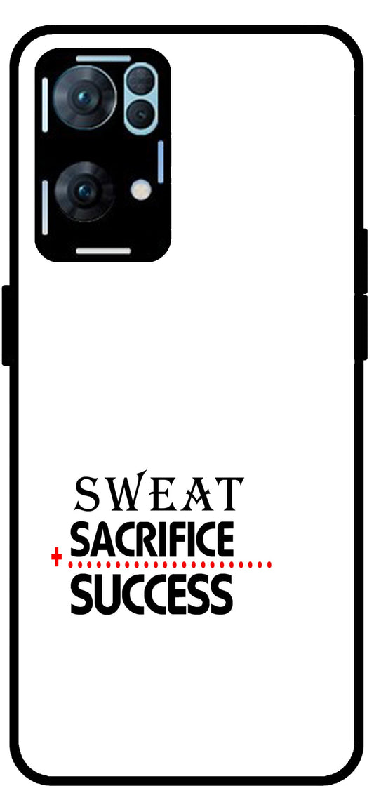 Sweat Sacrifice Success Unbreakable Metal Back Case Mobile Cover with 4 Side Protection and Soft TPU Sides for Oppo Reno 7 Pro 5G