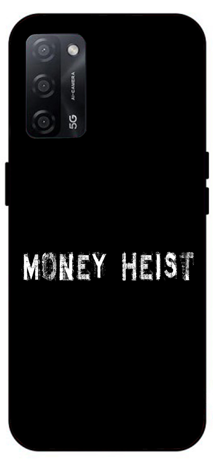 Money Heist Unbreakable Metal Back Case Mobile Cover with 4 Side Protection and Soft TPU Sides for Oppo A53s 5G