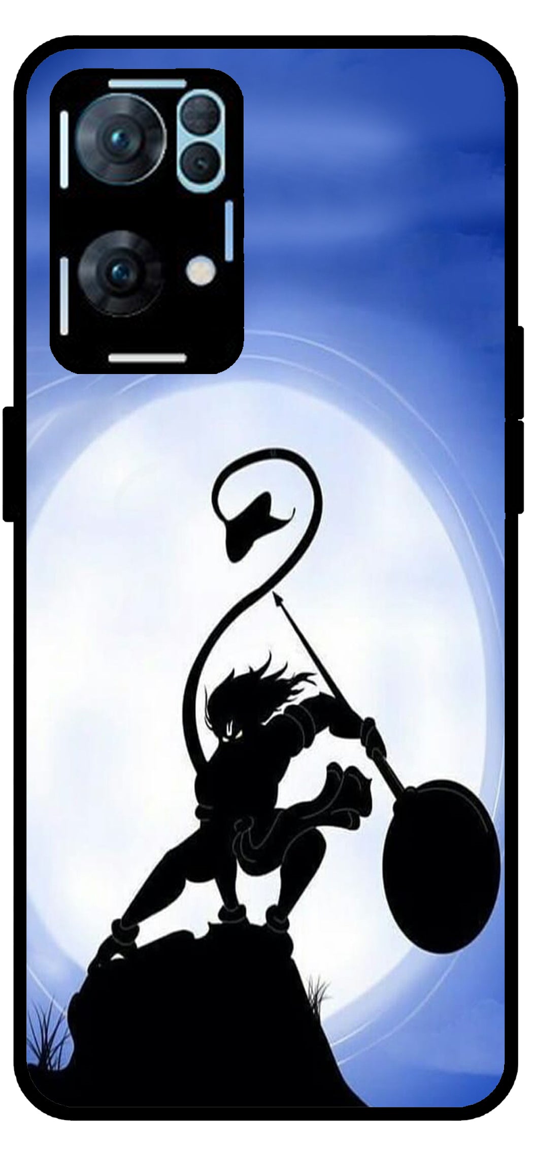 Hanuman Ji Design Unbreakable Metal Back Case Mobile Cover with 4 Side Protection and Soft TPU Sides for Oppo Reno 7 Pro 5G