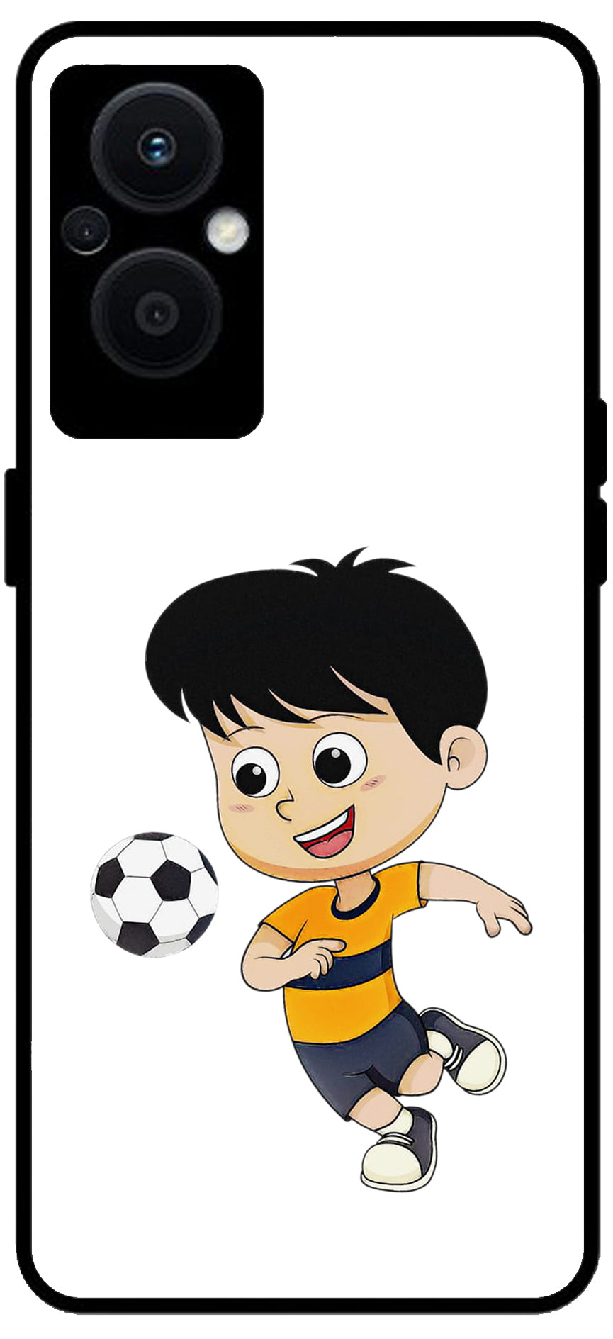 Little Boy Play Football Unbreakable Metal Back Case Mobile Cover with 4 Side Protection and Soft TPU Sides for OPPO F21 PRO 5G