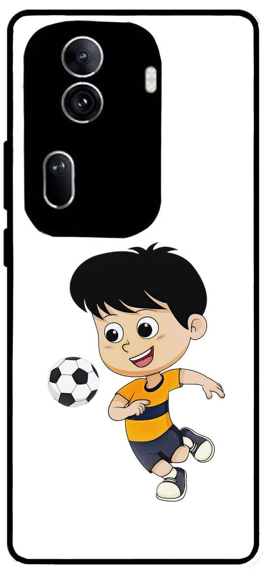 Little Boy Play Football Unbreakable Metal Back Case Mobile Cover with 4 Side Protection and Soft TPU Sides for Oppo Reno 11 pro