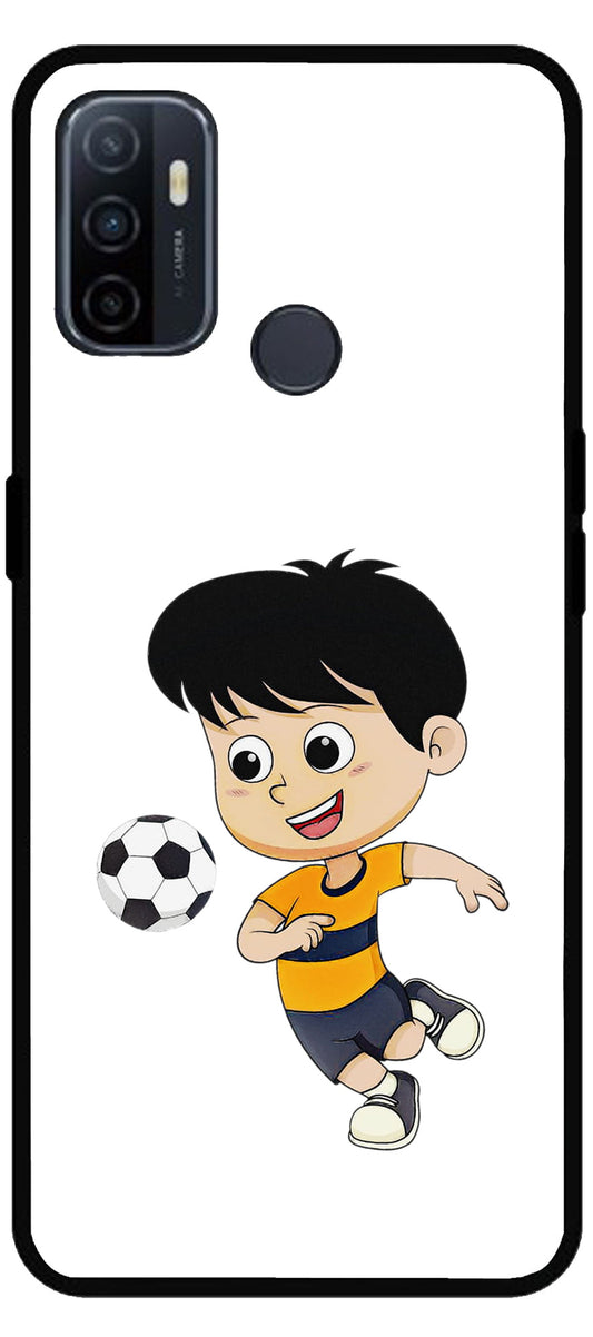 Little Boy Play Football Unbreakable Metal Back Case Mobile Cover with 4 Side Protection and Soft TPU Sides for Oppo A53