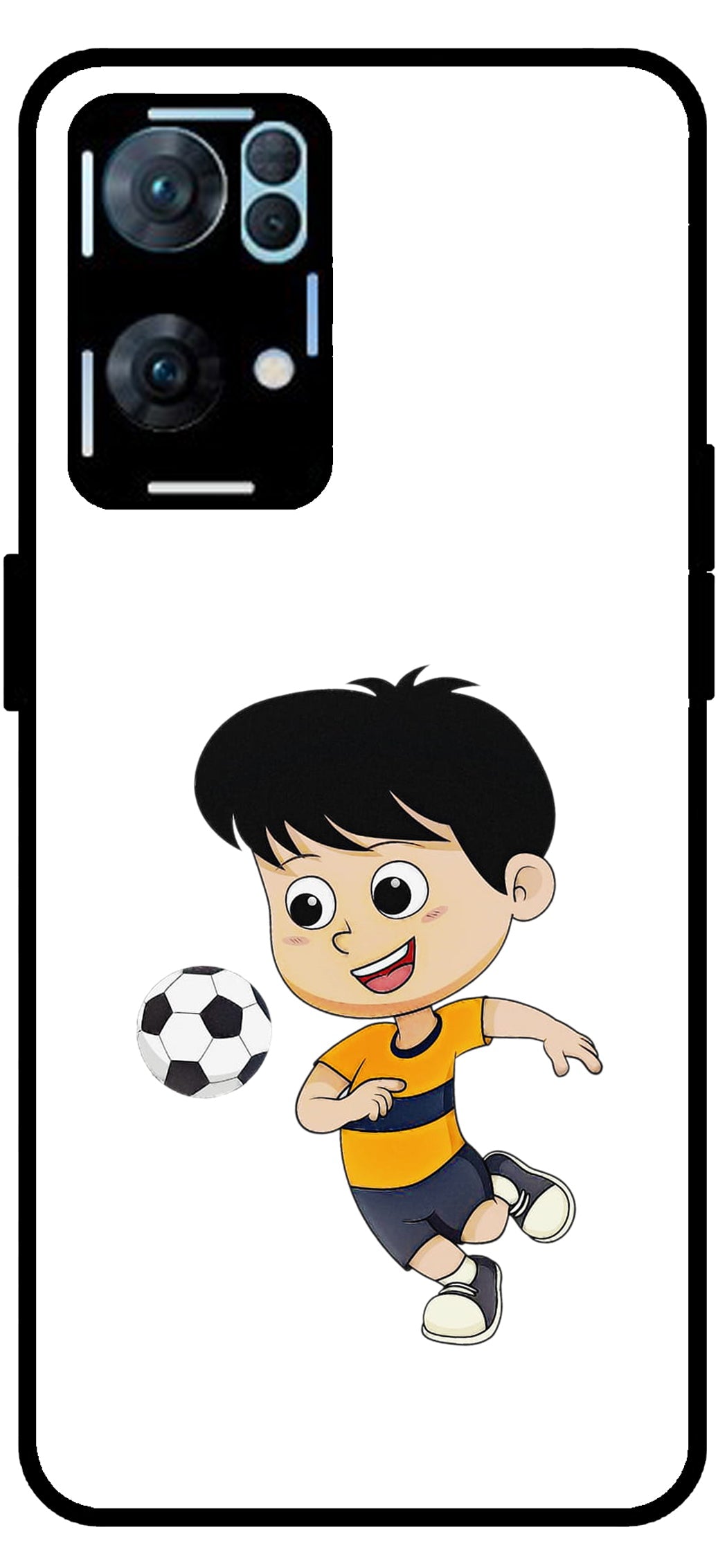 Little Boy Play Football Unbreakable Metal Back Case Mobile Cover with 4 Side Protection and Soft TPU Sides for Oppo Reno 7 Pro 5G