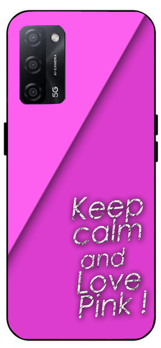 Keep Calm and Love Pink Unbreakable Metal Back Case Mobile Cover with 4 Side Protection and Soft TPU Sides for Oppo A53s 5G