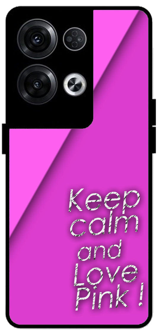 Keep Calm and Love Pink Unbreakable Metal Back Case Mobile Cover with 4 Side Protection and Soft TPU Sides for Oppo Reno 8 Pro 5G 2D