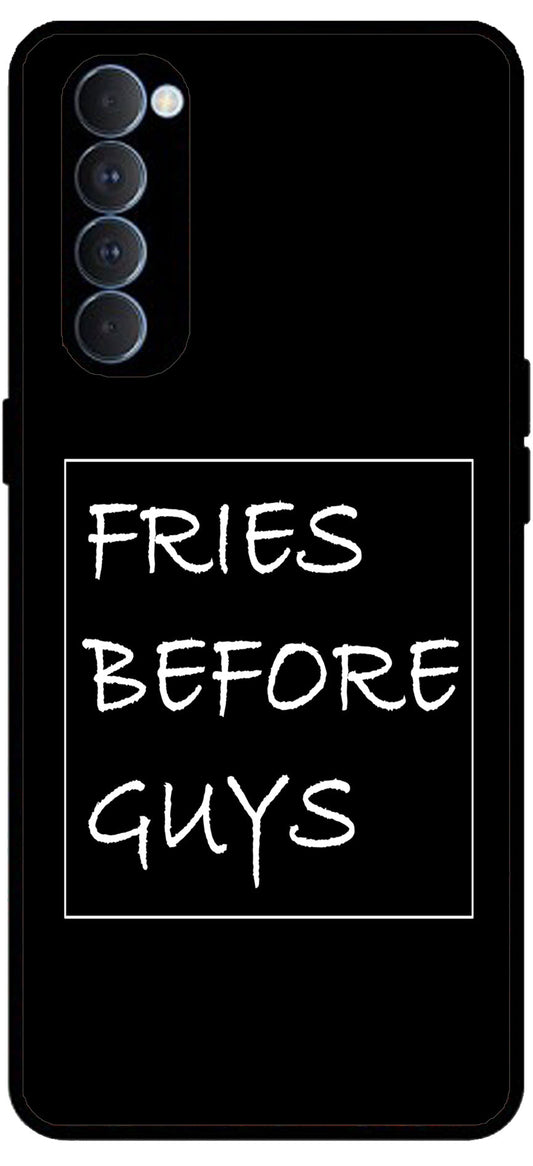 Fries Before Guys Unbreakable Metal Back Case Mobile Cover with 4 Side Protection and Soft TPU Sides for Oppo Reno pro