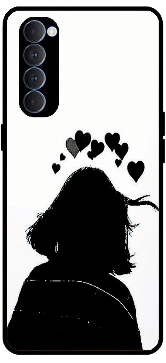 Girl Art Design Unbreakable Metal Back Case Mobile Cover with 4 Side Protection and Soft TPU Sides for RENO4 PRO