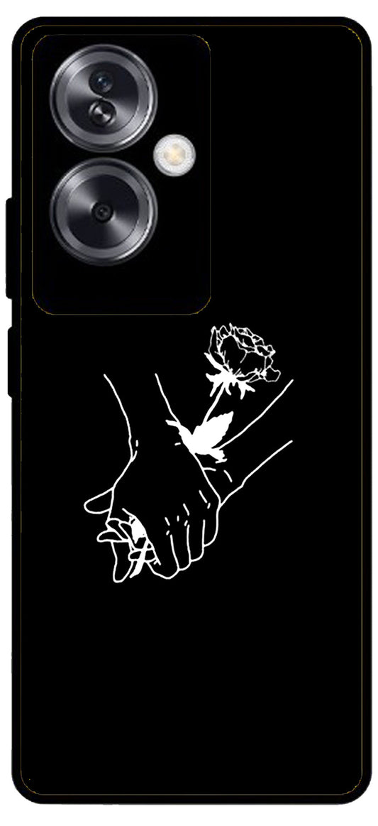 Love Hands Black Unbreakable Metal Back Case Mobile Cover with 4 Side Protection and Soft TPU Sides for Oppo A79 NEW