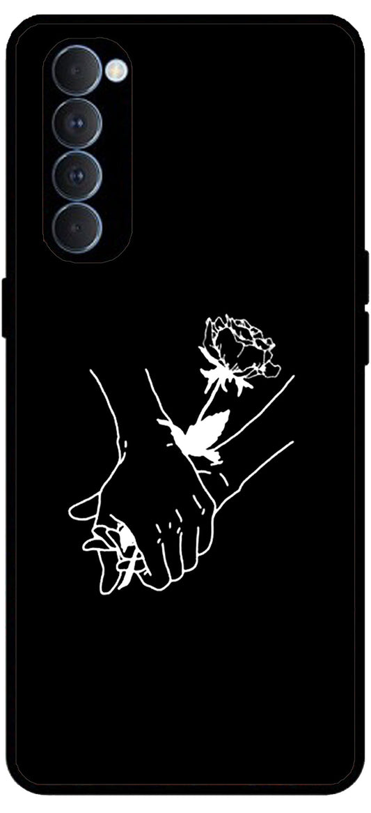 Love Hands Black Unbreakable Metal Back Case Mobile Cover with 4 Side Protection and Soft TPU Sides for RENO4 PRO