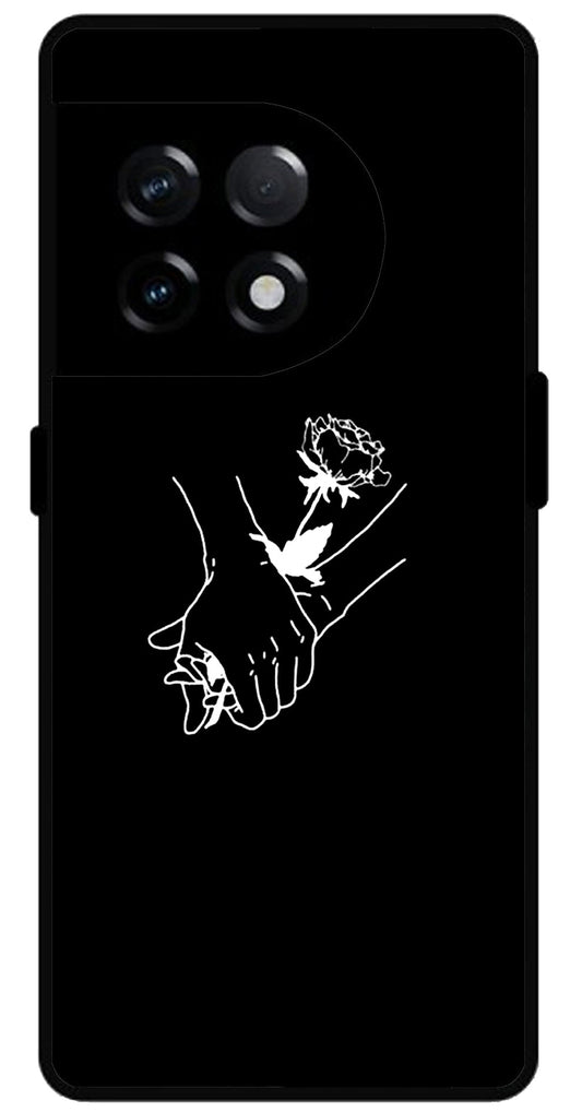 Love Hands Black Unbreakable Metal Back Case Mobile Cover with 4 Side Protection and Soft TPU Sides for OnePlus 11R