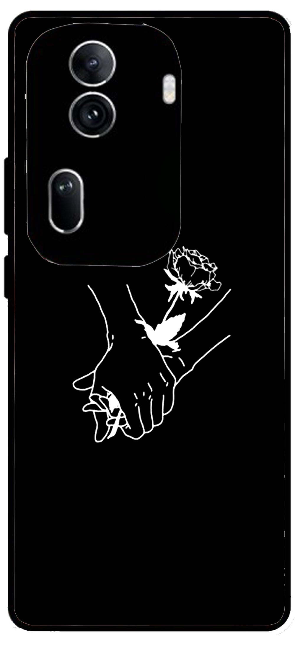 Love Hands Black Unbreakable Metal Back Case Mobile Cover with 4 Side Protection and Soft TPU Sides for Oppo Reno 11 pro