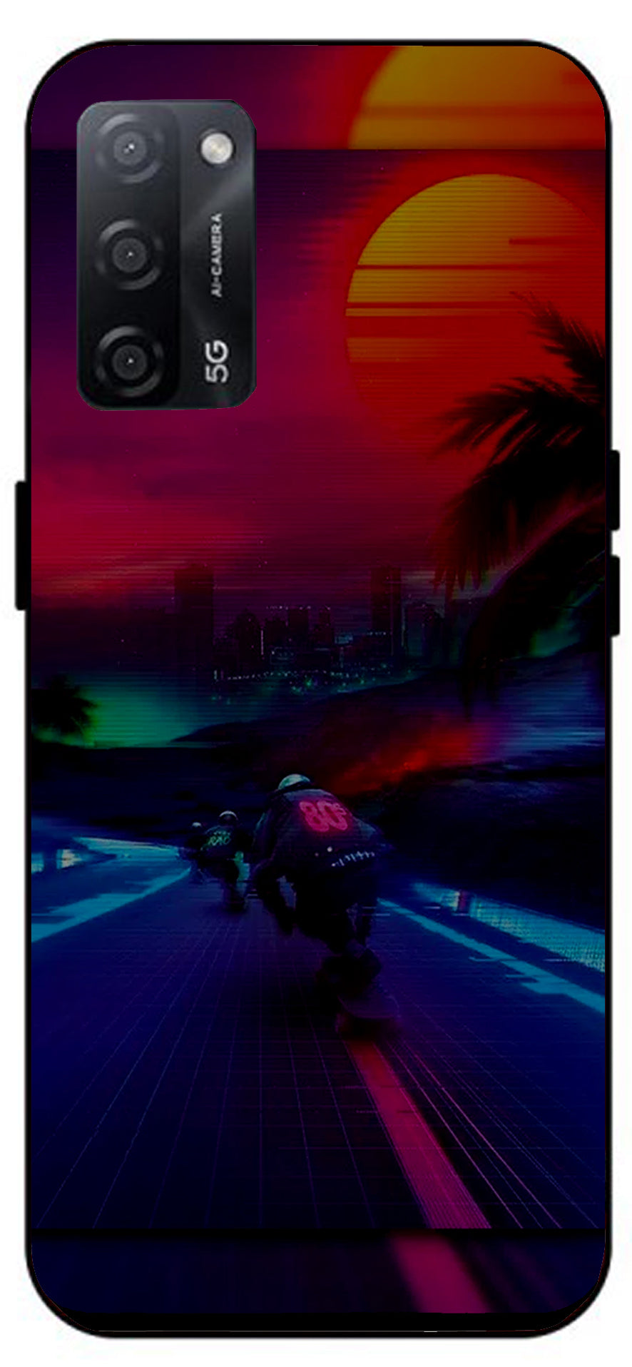 Biker Racing Design Unbreakable Metal Back Case Mobile Cover with 4 Side Protection and Soft TPU Sides for Oppo A53s 5G