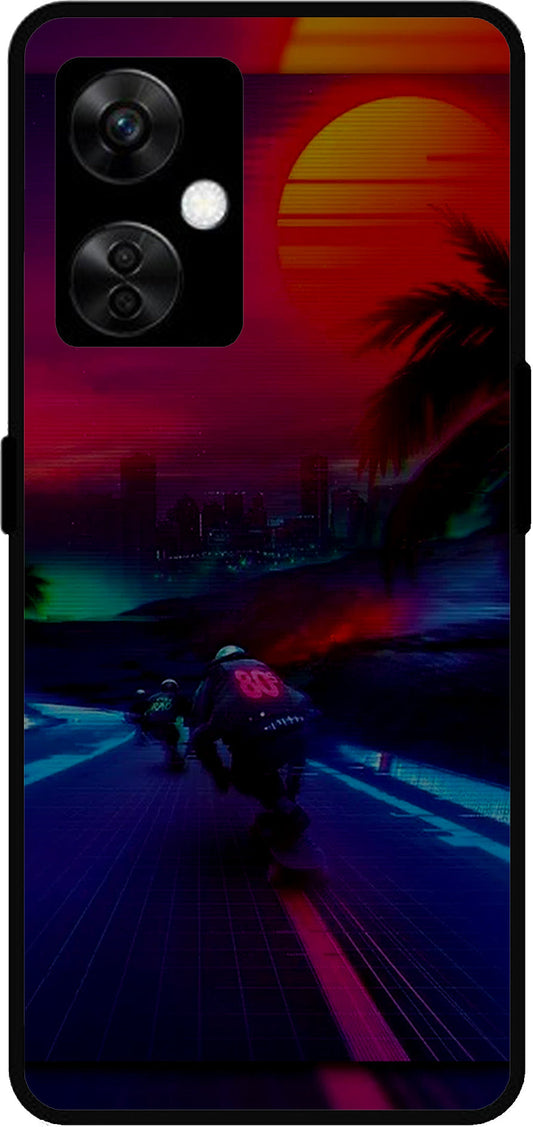 Biker Racing Design Unbreakable Metal Back Case Mobile Cover with 4 Side Protection and Soft TPU Sides for OnePlus Nord CE3 Lite