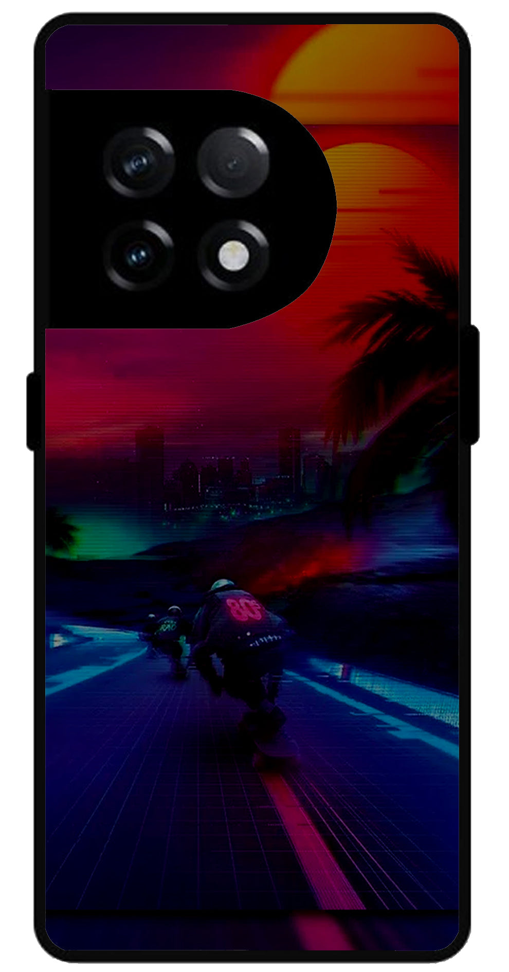 Biker Racing Design Unbreakable Metal Back Case Mobile Cover with 4 Side Protection and Soft TPU Sides for OnePlus 11R