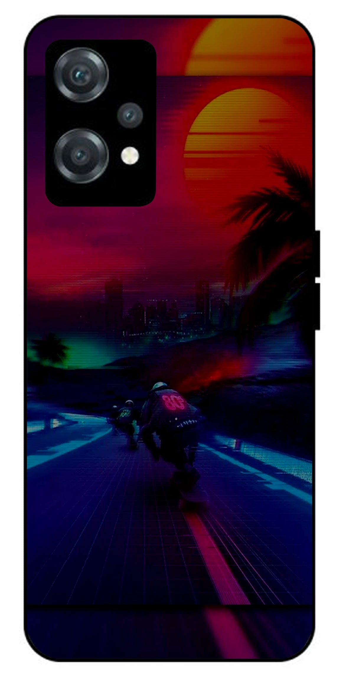 Biker Racing Design Unbreakable Metal Back Case Mobile Cover with 4 Side Protection and Soft TPU Sides for oneplus nord ce 2 lite 5g