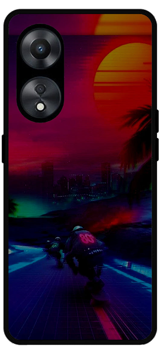 Biker Racing Design Unbreakable Metal Back Case Mobile Cover with 4 Side Protection and Soft TPU Sides for Oppo a78 5g