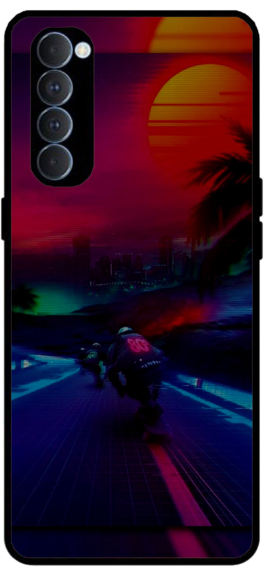 Biker Racing Design Unbreakable Metal Back Case Mobile Cover with 4 Side Protection and Soft TPU Sides for Oppo Reno pro