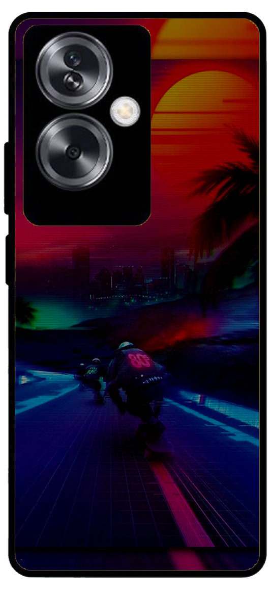 Biker Racing Design Unbreakable Metal Back Case Mobile Cover with 4 Side Protection and Soft TPU Sides for Oppo A79 NEW