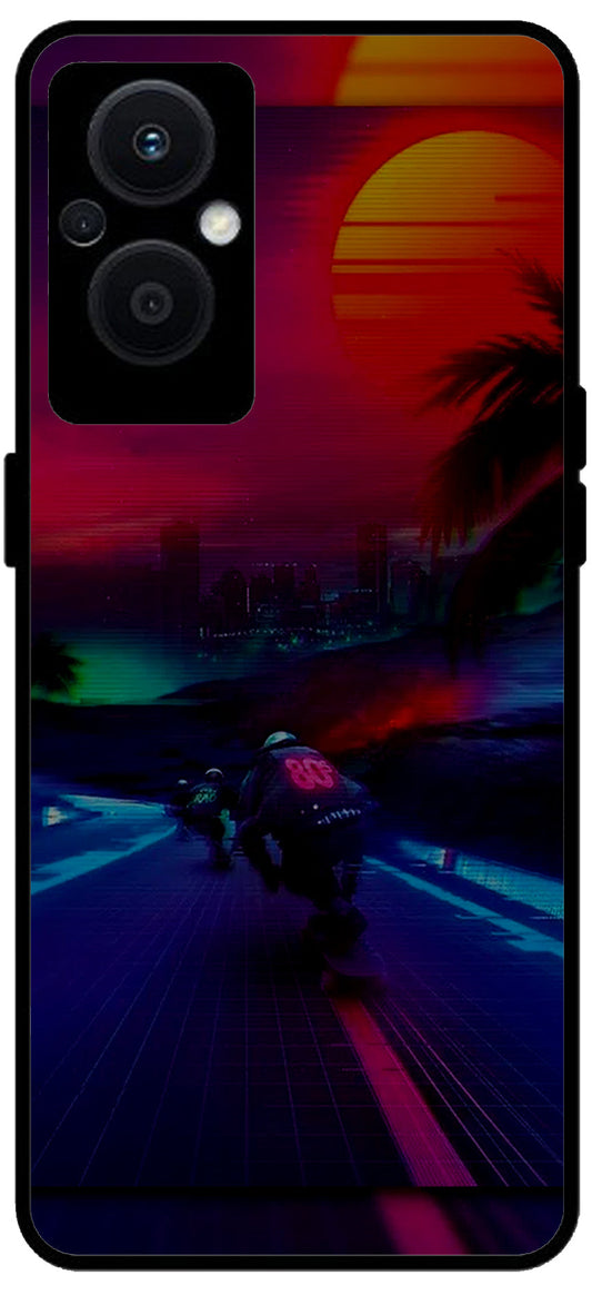 Biker Racing Design Unbreakable Metal Back Case Mobile Cover with 4 Side Protection and Soft TPU Sides for OPPO F21 PRO 5G