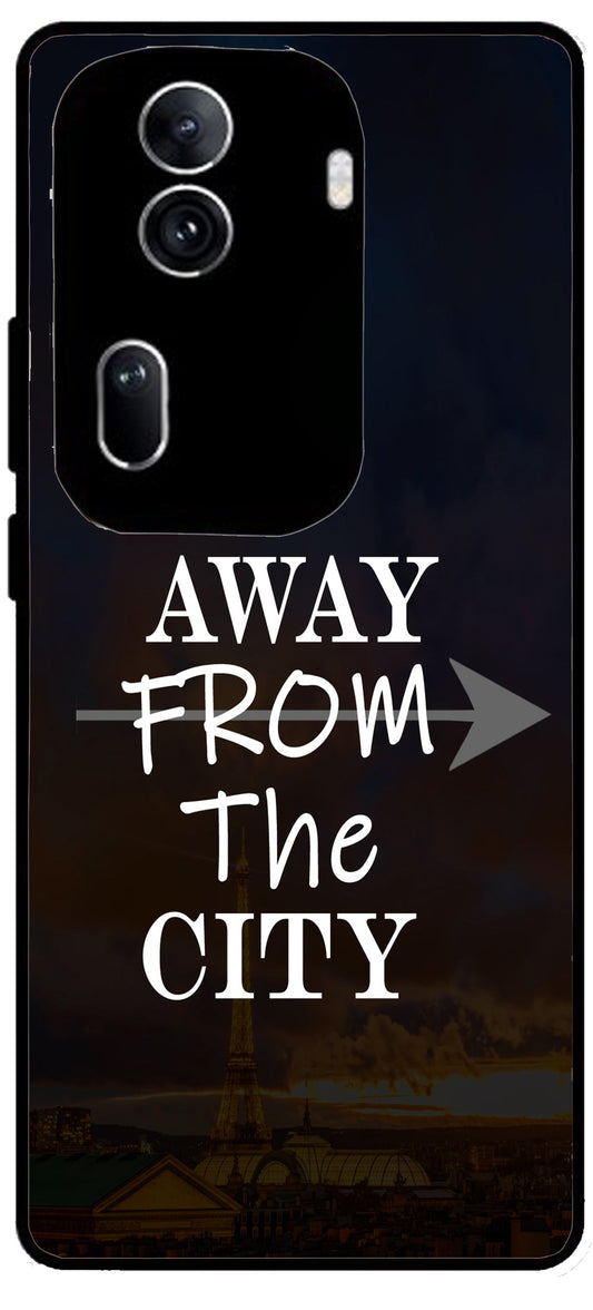 Away from The City Unbreakable Metal Back Case Mobile Cover with 4 Side Protection and Soft TPU Sides for Oppo Reno 11 pro