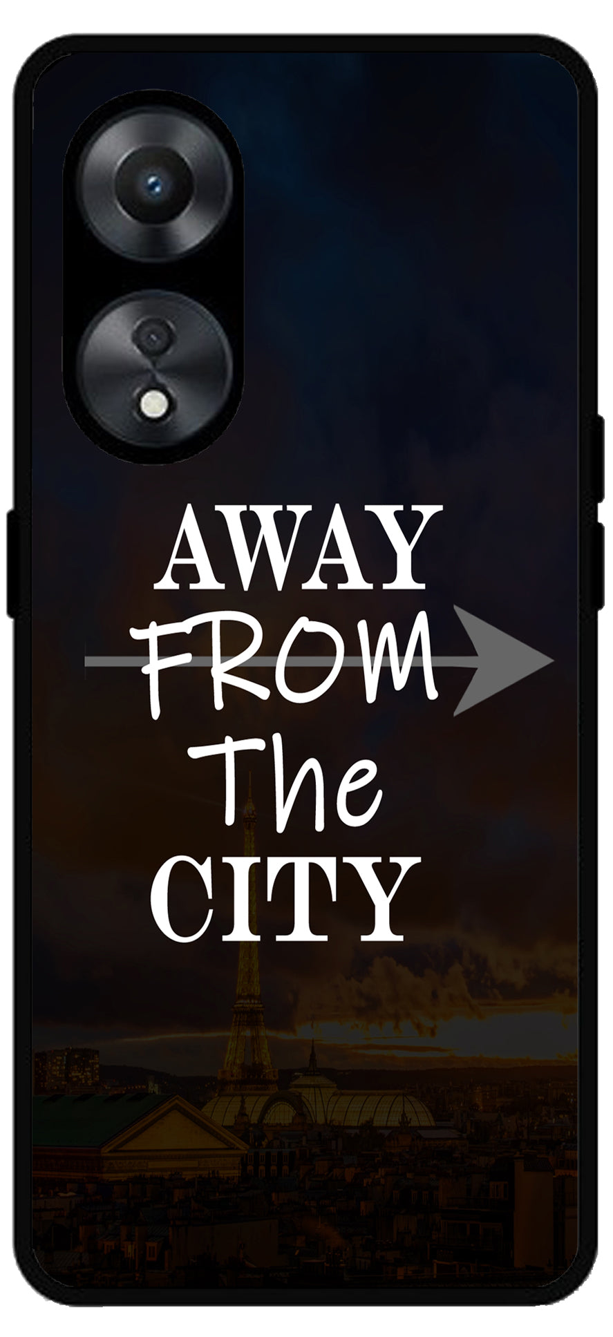 Away from The City Unbreakable Metal Back Case Mobile Cover with 4 Side Protection and Soft TPU Sides for Oppo a78 5g