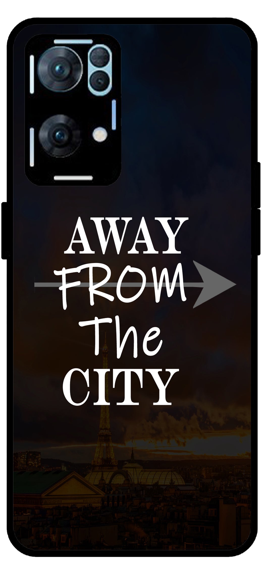 Away from The City Unbreakable Metal Back Case Mobile Cover with 4 Side Protection and Soft TPU Sides for Oppo Reno 7 Pro 5G