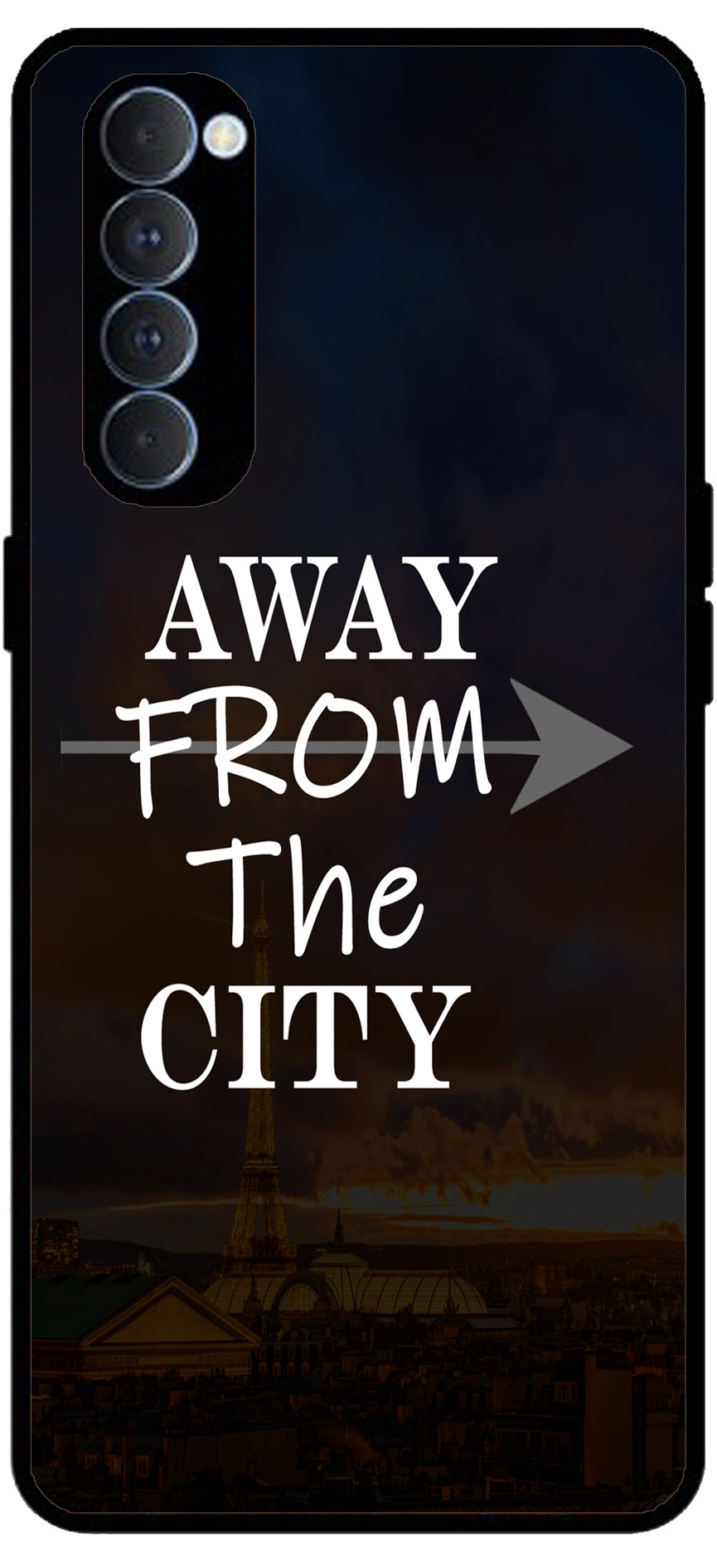 Away from The City Unbreakable Metal Back Case Mobile Cover with 4 Side Protection and Soft TPU Sides for Oppo Reno pro