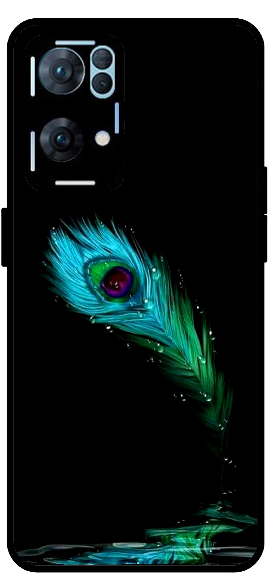 Peacock Art Unbreakable Metal Back Case Mobile Cover with 4 Side Protection and Soft TPU Sides for Oppo Reno 7 Pro 5G