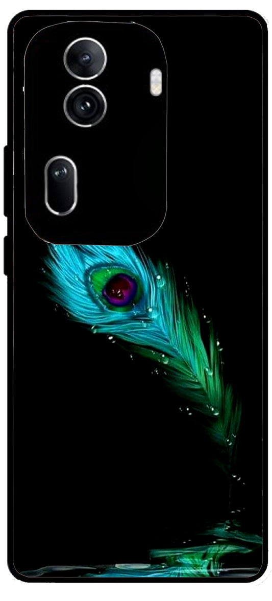 Peacock Art Unbreakable Metal Back Case Mobile Cover with 4 Side Protection and Soft TPU Sides for Oppo Reno 11 pro