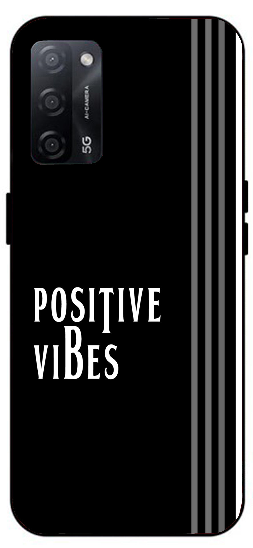 Positive Vibes Unbreakable Metal Back Case Mobile Cover with 4 Side Protection and Soft TPU Sides for Oppo A53s 5G