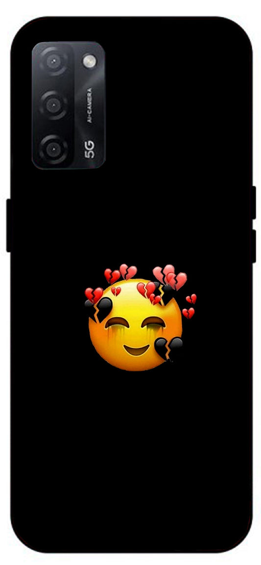 Smile Emoji Unbreakable Metal Back Case Mobile Cover with 4 Side Protection and Soft TPU Sides for Oppo A53s 5G