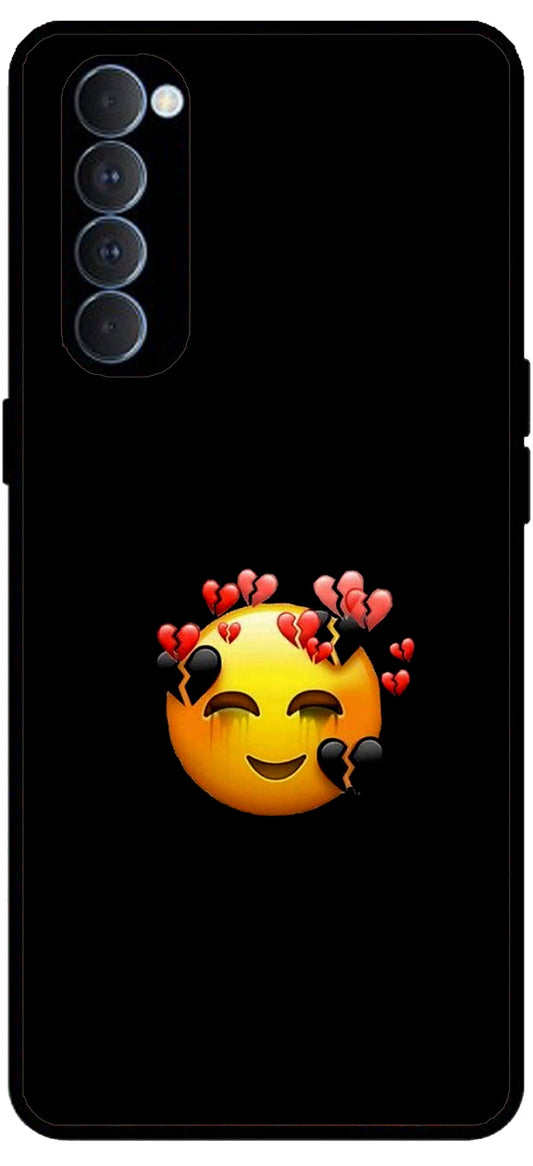 Smile Emoji Unbreakable Metal Back Case Mobile Cover with 4 Side Protection and Soft TPU Sides for RENO4 PRO