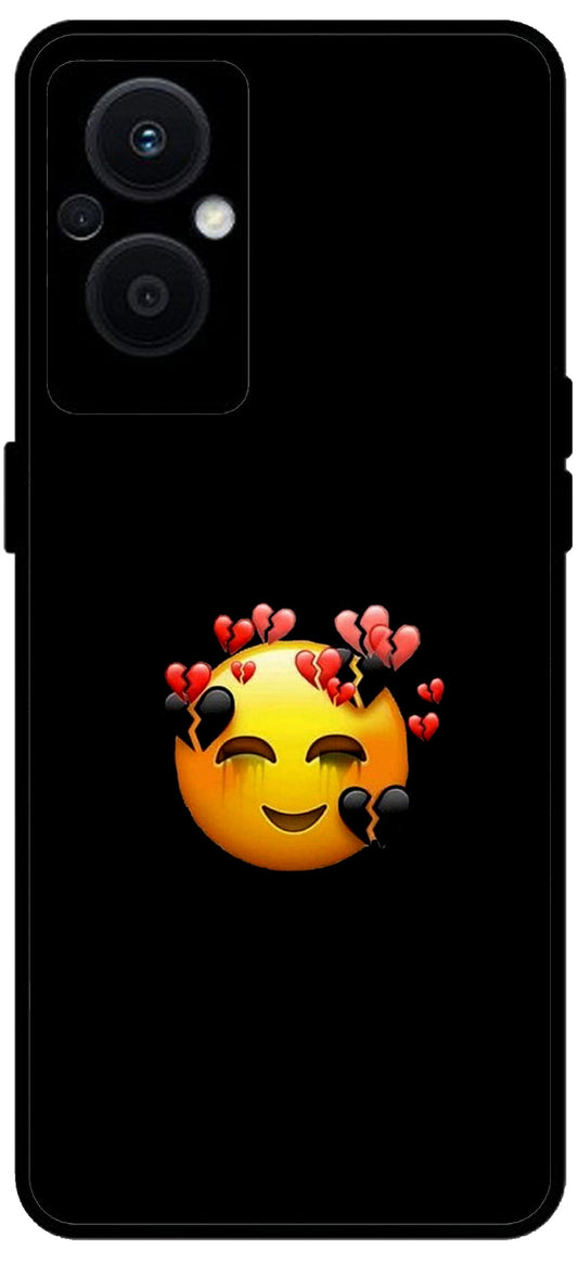 Smile Emoji Unbreakable Metal Back Case Mobile Cover with 4 Side Protection and Soft TPU Sides for OPPO F21 PRO 5G