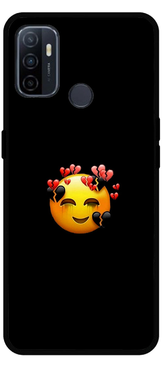 Smile Emoji Unbreakable Metal Back Case Mobile Cover with 4 Side Protection and Soft TPU Sides for Oppo A53