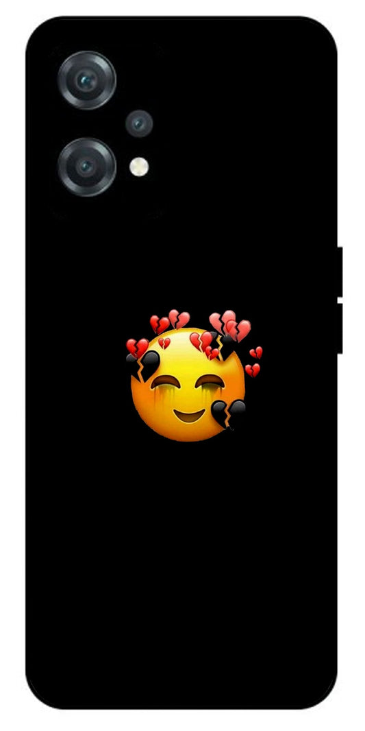 Smile Emoji Unbreakable Metal Back Case Mobile Cover with 4 Side Protection and Soft TPU Sides for oneplus nord ce 2 lite 5g