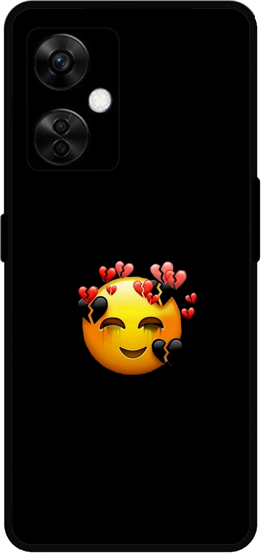 Smile Emoji Unbreakable Metal Back Case Mobile Cover with 4 Side Protection and Soft TPU Sides for OnePlus Nord CE3 Lite