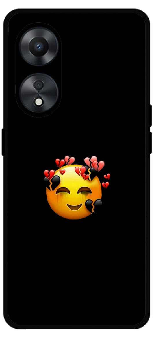 Smile Emoji Unbreakable Metal Back Case Mobile Cover with 4 Side Protection and Soft TPU Sides for Oppo a78 5g