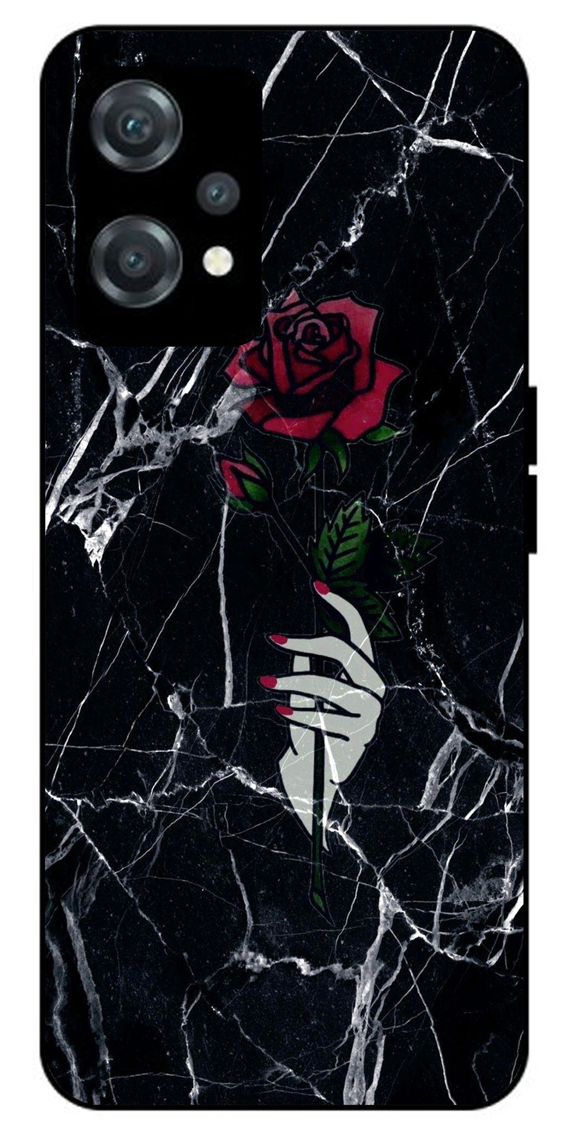 Red Flower Design Unbreakable Metal Back Case Mobile Cover with 4 Side Protection and Soft TPU Sides for oneplus nord ce 2 lite 5g