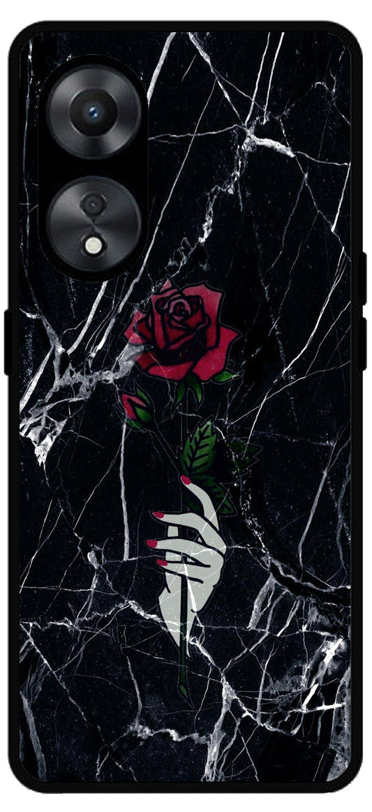 Red Flower Design Unbreakable Metal Back Case Mobile Cover with 4 Side Protection and Soft TPU Sides for Oppo a78 5g