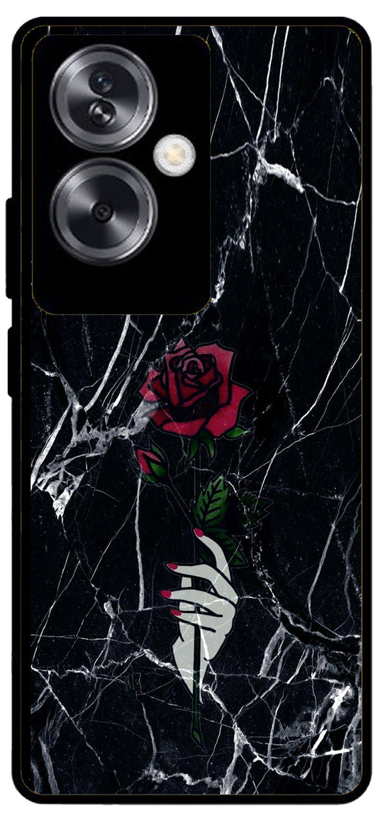 Red Flower Design Unbreakable Metal Back Case Mobile Cover with 4 Side Protection and Soft TPU Sides for Oppo A79 NEW