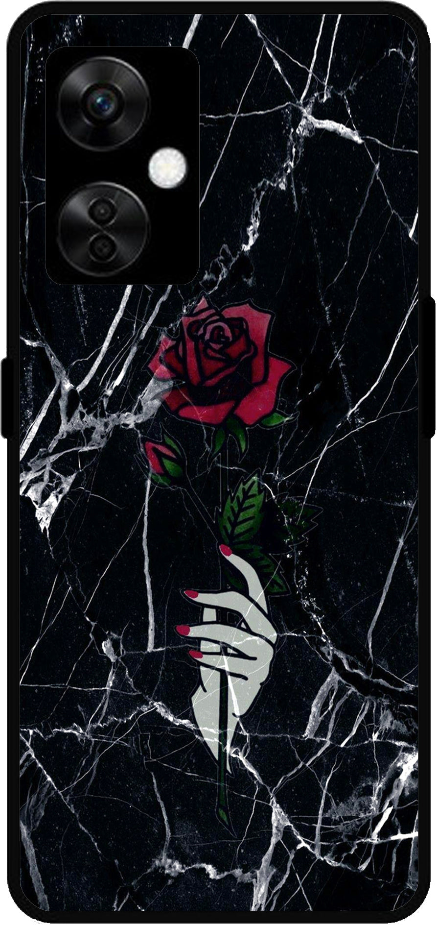 Red Flower Design Unbreakable Metal Back Case Mobile Cover with 4 Side Protection and Soft TPU Sides for OnePlus Nord CE3 Lite