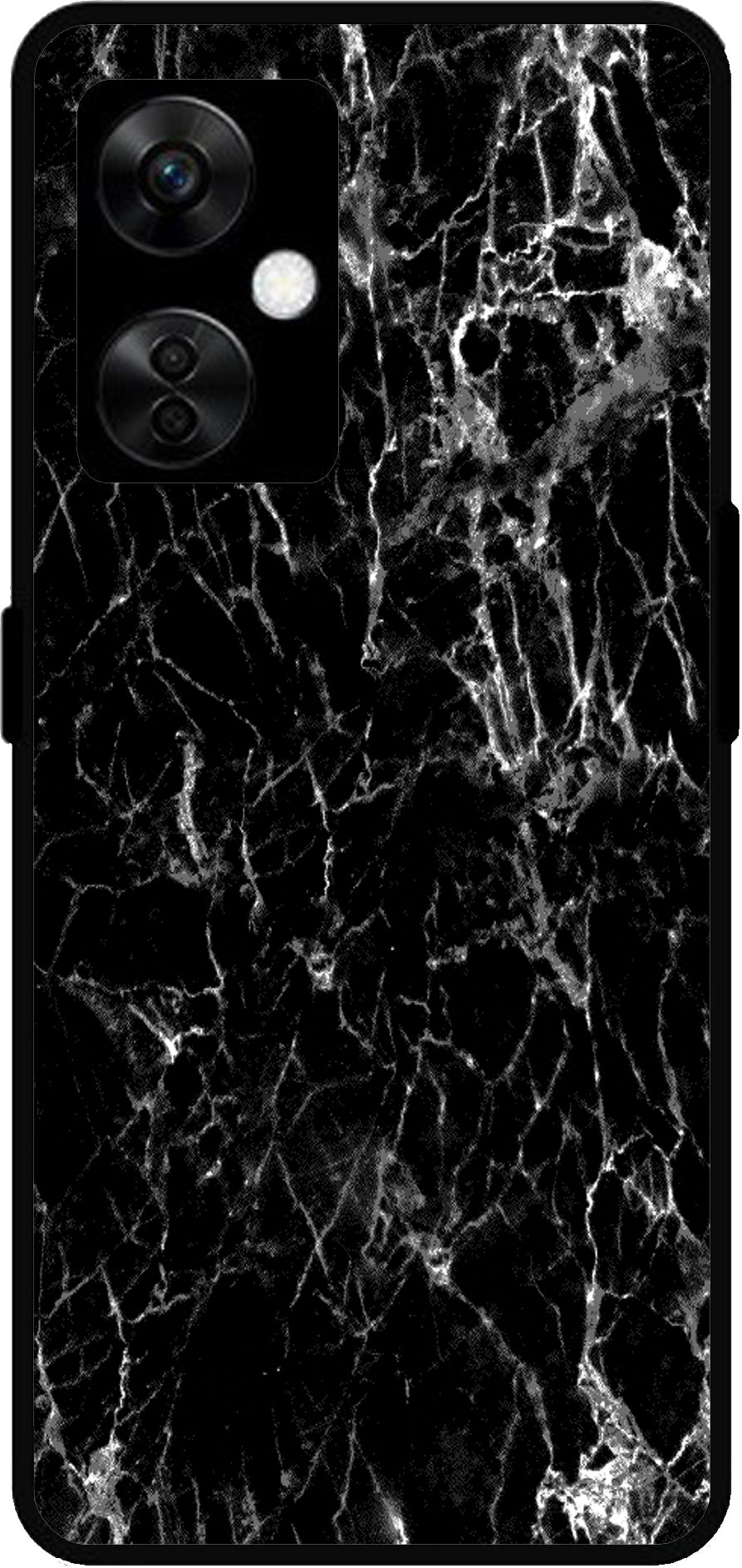 Black Silver Marble Unbreakable Metal Back Case Mobile Cover with 4 Side Protection and Soft TPU Sides for OnePlus Nord CE3 Lite