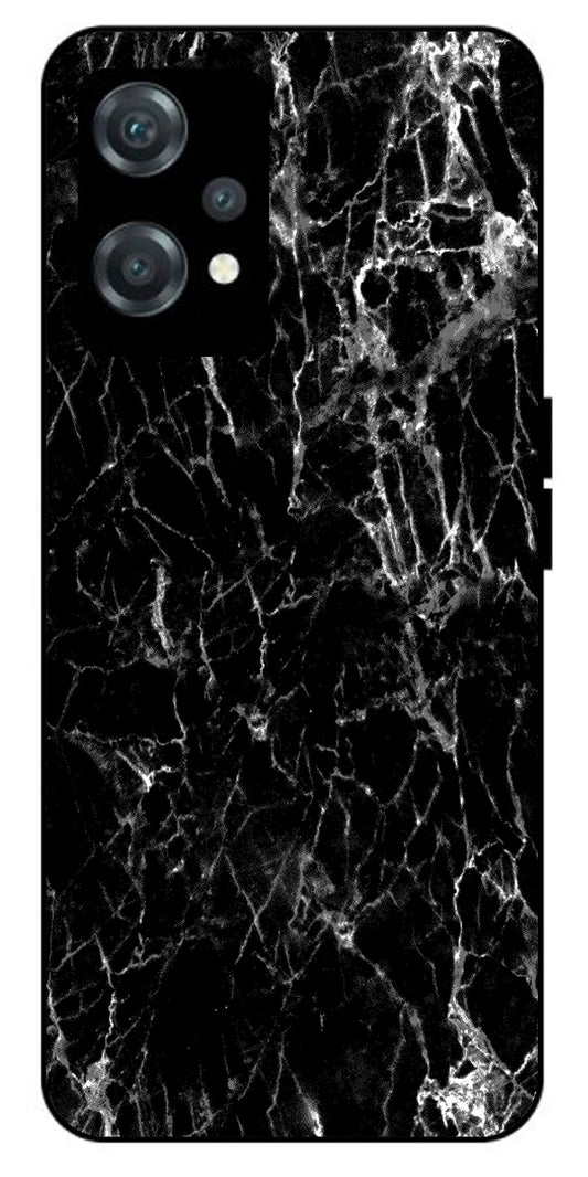 Black Silver Marble Unbreakable Metal Back Case Mobile Cover with 4 Side Protection and Soft TPU Sides for oneplus nord ce 2 lite 5g