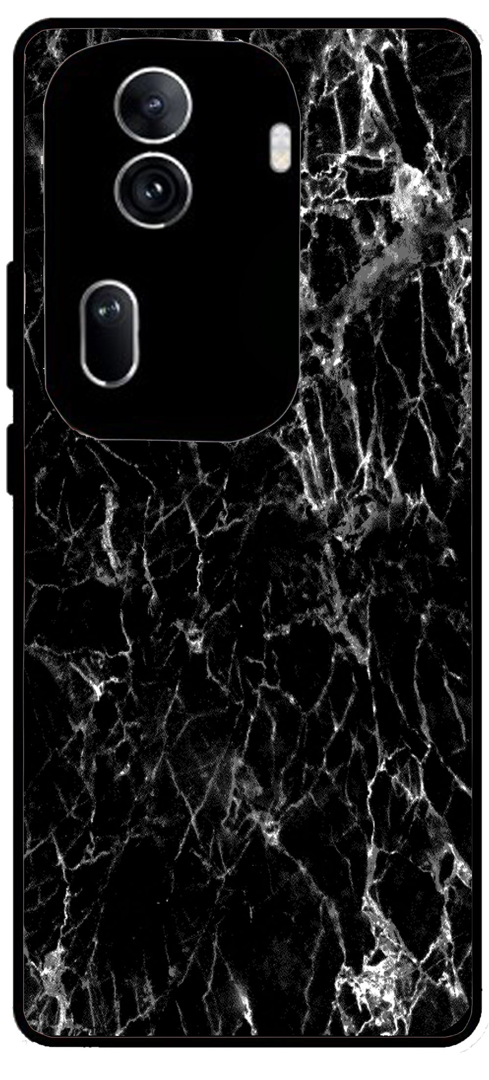 Black Silver Marble Unbreakable Metal Back Case Mobile Cover with 4 Side Protection and Soft TPU Sides for Oppo Reno 11 pro