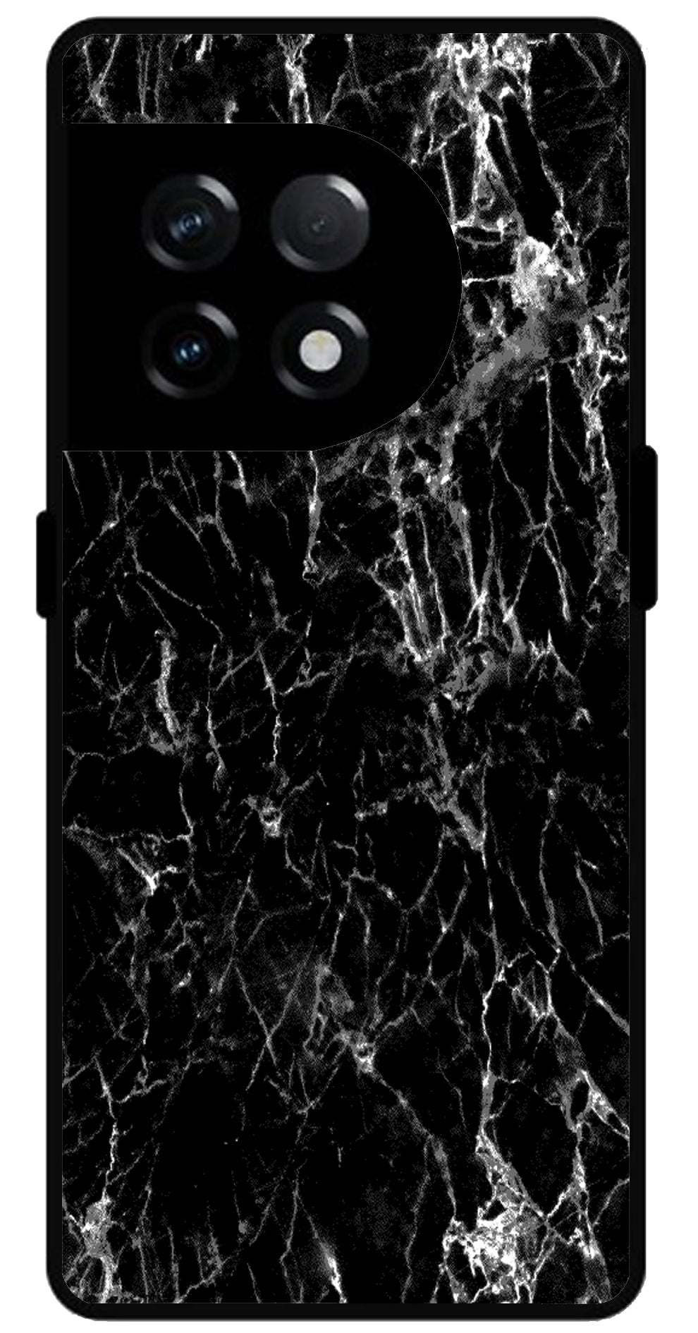 Black Silver Marble Unbreakable Metal Back Case Mobile Cover with 4 Side Protection and Soft TPU Sides for OnePlus 11R