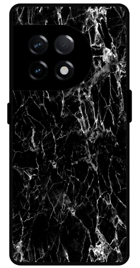 Black Silver Marble Unbreakable Metal Back Case Mobile Cover with 4 Side Protection and Soft TPU Sides for OnePlus 11R