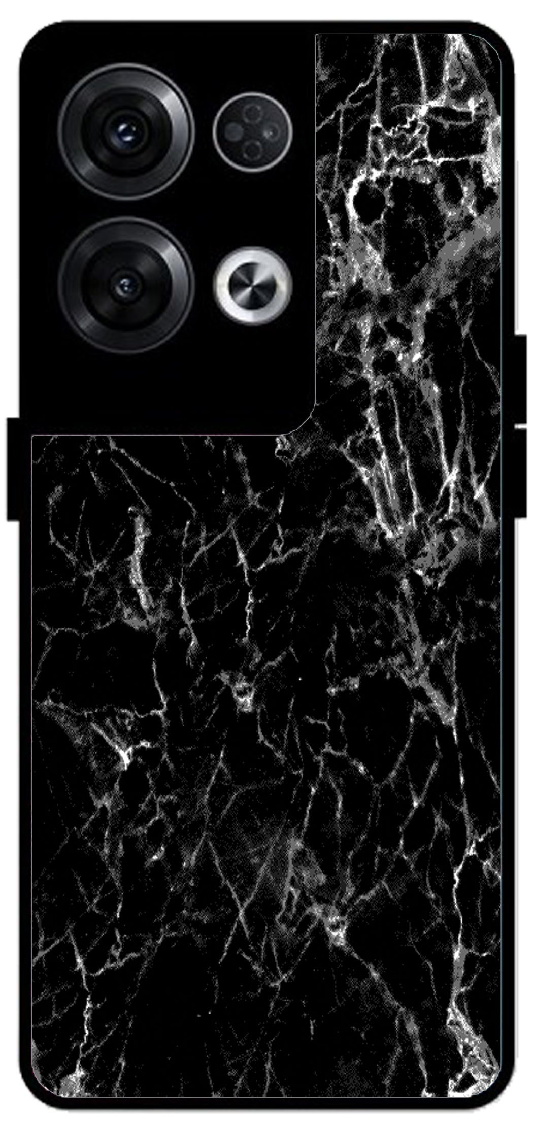 Black Silver Marble Unbreakable Metal Back Case Mobile Cover with 4 Side Protection and Soft TPU Sides for Oppo Reno 8 Pro 5G 2D