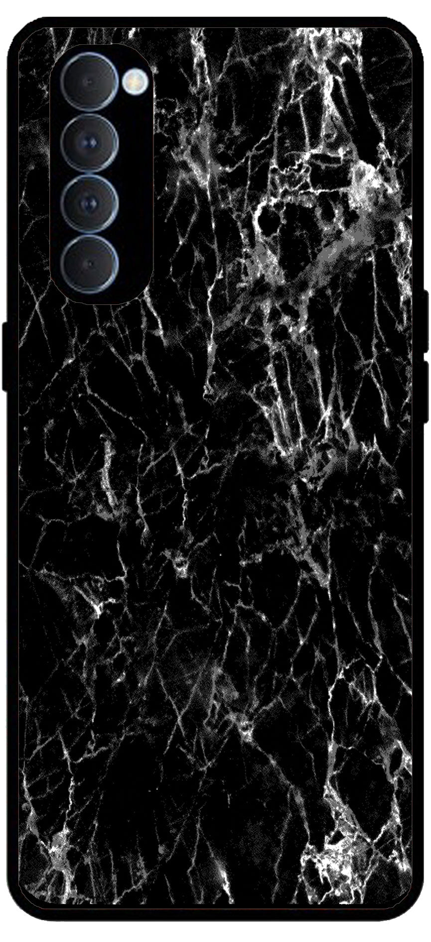 Black Silver Marble Unbreakable Metal Back Case Mobile Cover with 4 Side Protection and Soft TPU Sides for RENO4 PRO